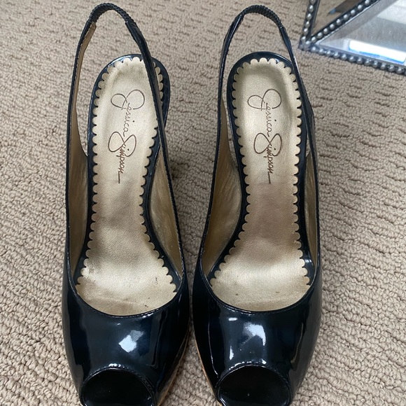 Jessica Simpson Black patent cork sling backs - Picture 4 of 7